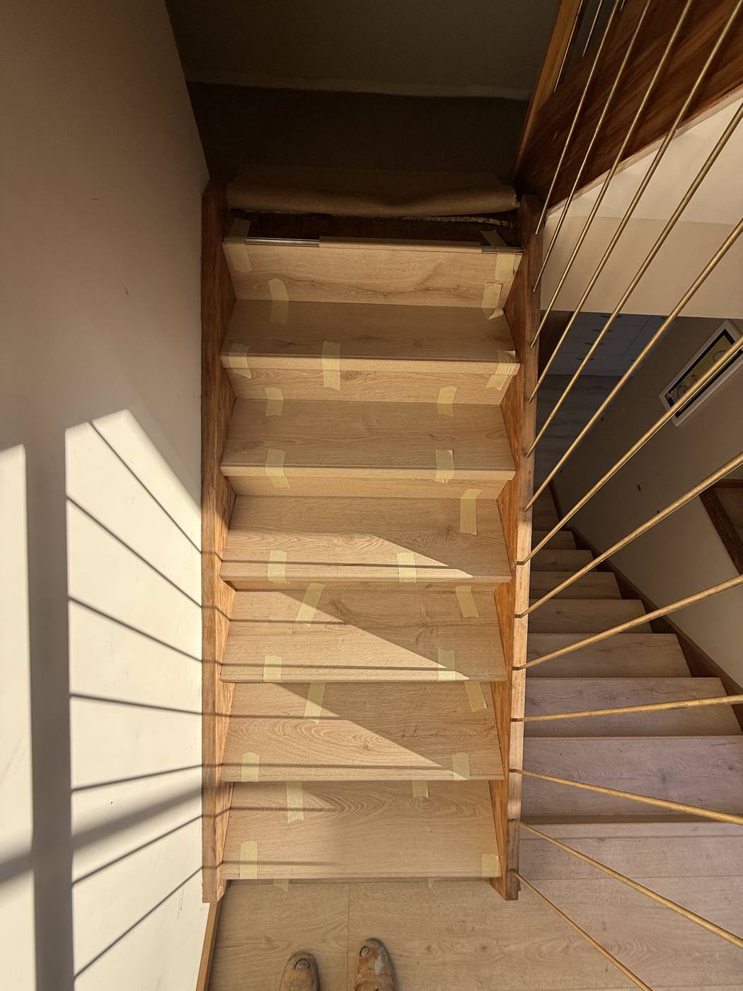 Open staircase from above during installation